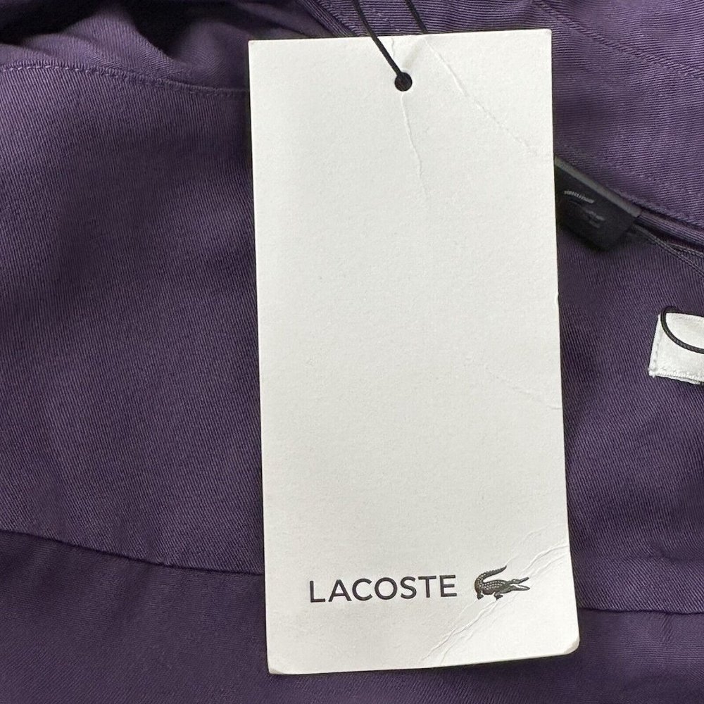 NWT Lacoste Women's Shift Shirt Dress Purple Midi Long Sleeve or Roll Sleeve 2 - Picture 9 of 11